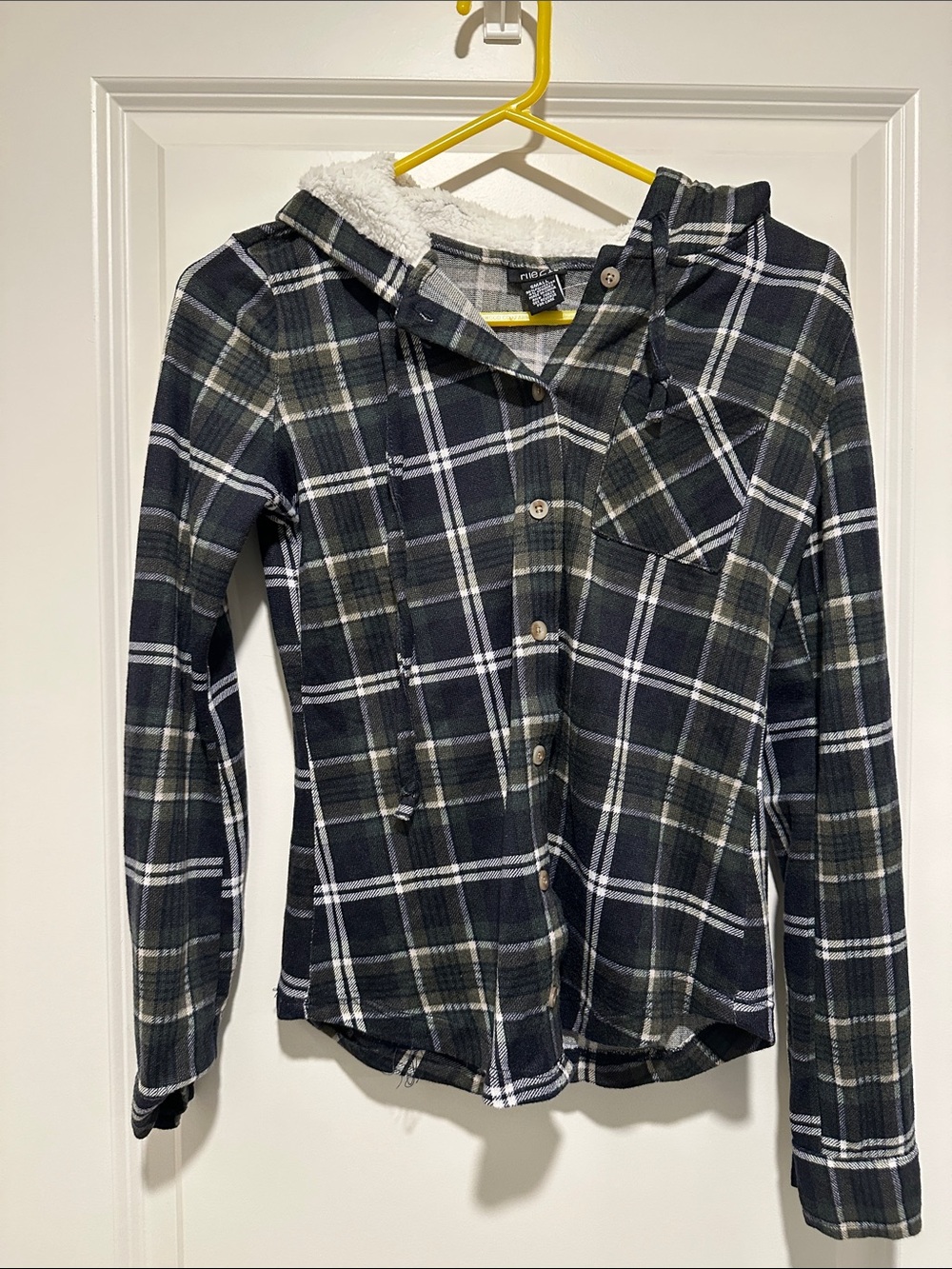 Rue21 Black & Gray Plaid Sherpa-Lined Hooded Shirt Jacket
